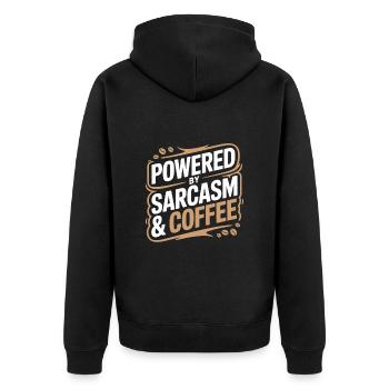 Powered By Sarcasm & Coffee Statement for - Unisex Premium Organic Zip Hoodie - black - Back - Nico (187cm)