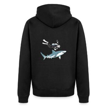 Taucher Abenteuer Mit Hai Motiv - Unisex Premium Bio Zip Hoodie - Schwarz - Hinten - Nico (187cm)