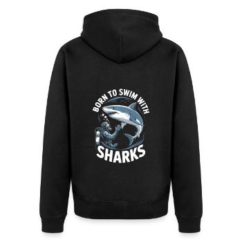 Born to swim with sharks - Unisex Premium Organic Zip Hoodie - black - Back - Nico (187cm)