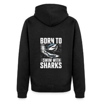 Geboren Um Mit Haien Zu Schwimmen - Unisex Premium Bio Zip Hoodie - Schwarz - Hinten - Nico (187cm)