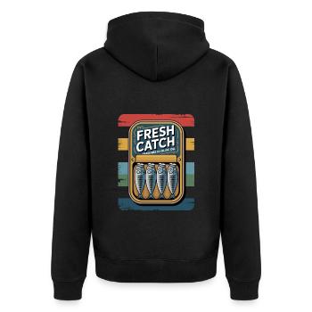 Sardines Retro Vintage Freshly Caught Art - Unisex Premium Organic Zip Hoodie - black - Back - Nico (187cm)