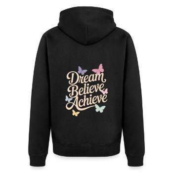 Träume Glauben Erreichen Positive Affirmationen - Unisex Premium Bio Zip Hoodie - Schwarz - Hinten - Nico (187cm)