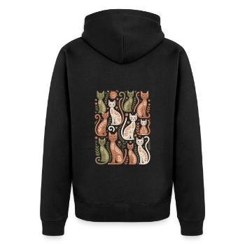 Boho cat pattern with playful details - Unisex Premium Organic Zip Hoodie - black - Back - Nico (187cm)