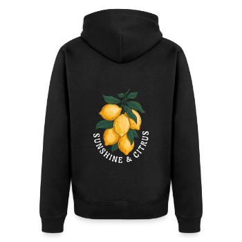 Motif Soleil et Agrumes - Veste à capuche bio Premium Unisexe - noir - Dos - Nico (187cm)