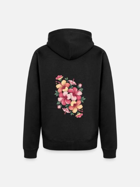 Hibiscus Boho Flower Dreamy Design - Unisex Premium Organic Zip Hoodie - black