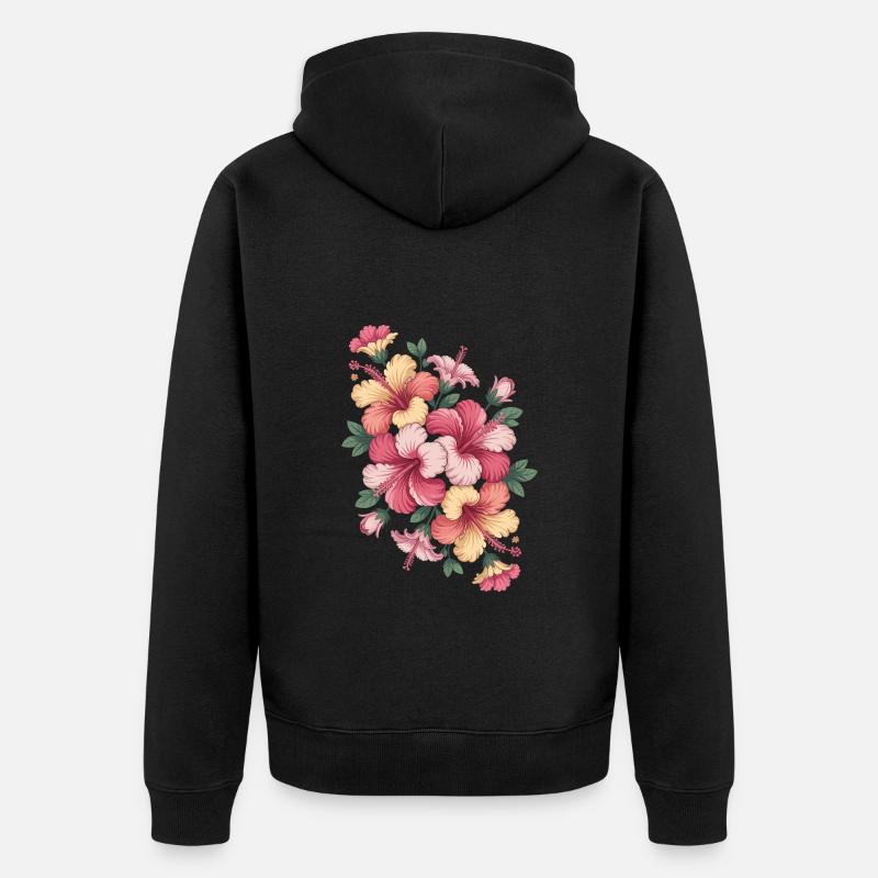 Hibiskus Boho Blume Verträumtes Design - Unisex Premium Bio Zip Hoodie - Schwarz
