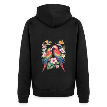 Perroquets exotiques en fleurs tropicales - Veste à capuche bio Premium Unisexe - noir - Dos - Nico (187cm)