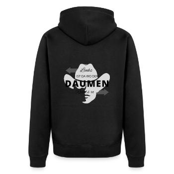 Links ist da wo der Daumen rechts ist dunkel - Unisex Premium Bio Zip Hoodie - Schwarz - Hinten - Nico (187cm)