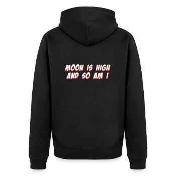 Der Mond ist hoch und ich bin es auch - Unisex Premium Bio Zip Hoodie - Schwarz - Hinten - Nico (187cm)