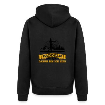 Paddeln & Bier - darum bin ich hier - SUP Spruch - Unisex Premium Bio Zip Hoodie - Schwarz - Hinten - Nico (187cm)
