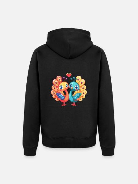 Peacock Bird Couple Love Valentine's Day - Unisex Premium Organic Zip Hoodie - black
