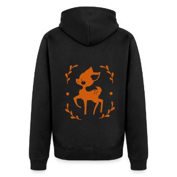 Rehkitz - Zootier - Tierfreund - Naturschutz - Unisex Premium Bio Zip Hoodie - Schwarz - Hinten - Nico (187cm)