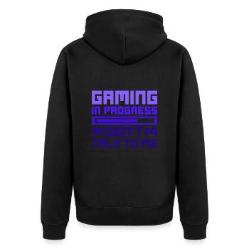 Gaming In Progress Men Women Funny Gamer Quote - Unisex Premium Organic Zip Hoodie - black - Back - Nico (187cm)