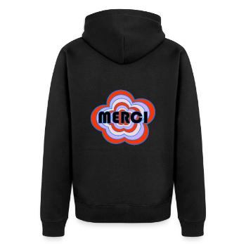 MERCI. THANKS. THANK YOU. ANNIVERSAIRE. NAISSANCE. - Veste à capuche bio Premium Unisexe - noir - Dos - Nico (187cm)