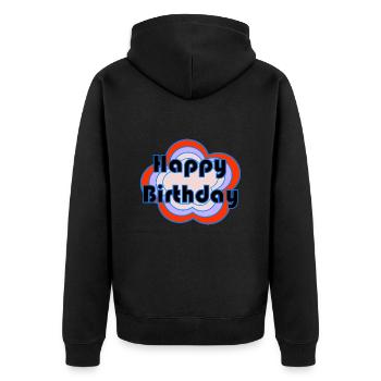 ALLES GUTE ZUM GEBURTSTAG. ALLES GUTE ZUM GEBURTSTAG. JAHRESTAG. - Unisex Premium Bio Zip Hoodie - Schwarz - Hinten - Nico (187cm)