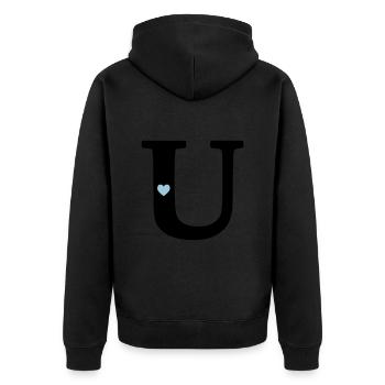 Buchstabe U Anfangsbuchstabe - Unisex Premium Bio Zip Hoodie - Schwarz - Hinten - Nico (187cm)