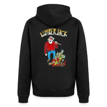 Lumber Jack vs zombies - Unisex Premium Bio Zip Hoodie - Schwarz - Hinten - Nico (187cm)