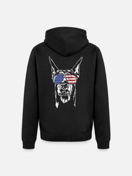 DOBERMANN - DOBERMAN PINSCHER Amerika Fahne vintag - Unisex Premium Bio Zip Hoodie - Schwarz