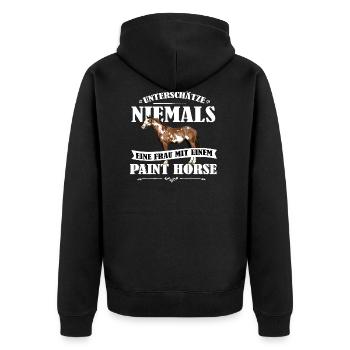 Paint Horse Pferde Shirt-UNF - Unisex Premium Bio Zip Hoodie - Schwarz - Hinten - Nico (187cm)