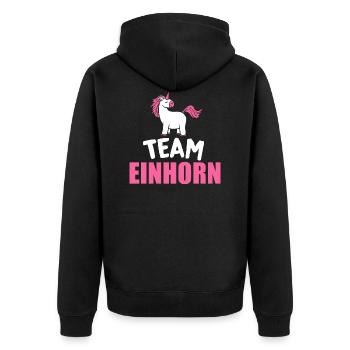Team Einhorn JGA Junggessellenabschied - Unisex Premium Bio Zip Hoodie - Schwarz - Hinten - Nico (187cm)