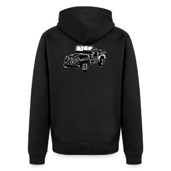 Geländewagen / Jeep SUV 02_schwarz weiß - Unisex Premium Bio Zip Hoodie - Schwarz - Hinten - Nico (187cm)