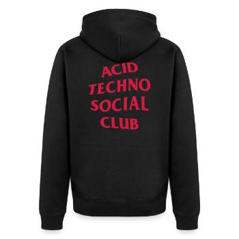 Acid Techno Social Club - Unisex Premium Organic Zip Hoodie - black - Back - Nico (187cm)