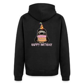 Faultier Sloth Torte Hut Geburtstag Trend Geschenk - Unisex Premium Bio Zip Hoodie - Schwarz - Hinten - Nico (187cm)