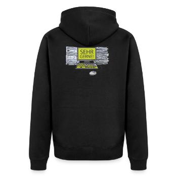 PC - Sehr gerne - grün - Akten - Unisex Premium Bio Zip Hoodie - Schwarz - Hinten - Nico (187cm)