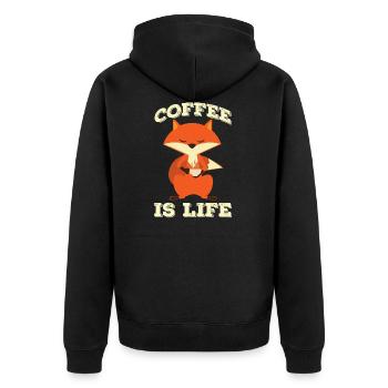Lustiger Fuchs Fox Kaffee Morgenmuffel Geschenk - Unisex Premium Bio Zip Hoodie - Schwarz - Hinten - Nico (187cm)