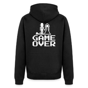 Game Over Hochzeit Junggesellenabschied Geschenk - Unisex Premium Bio Zip Hoodie - Schwarz - Hinten - Nico (187cm)