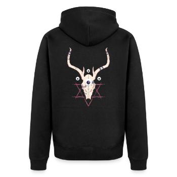 Schädel Hirsch - Unisex Premium Bio Zip Hoodie - Schwarz - Hinten - Nico (187cm)