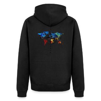 Kompass mit Weltkarte - Unisex Premium Bio Zip Hoodie - Schwarz - Hinten - Nico (187cm)