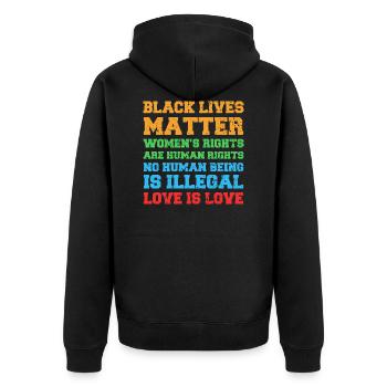 Human Rights Equality Statement - Unisex Premium Organic Zip Hoodie - black - Back - Nico (187cm)