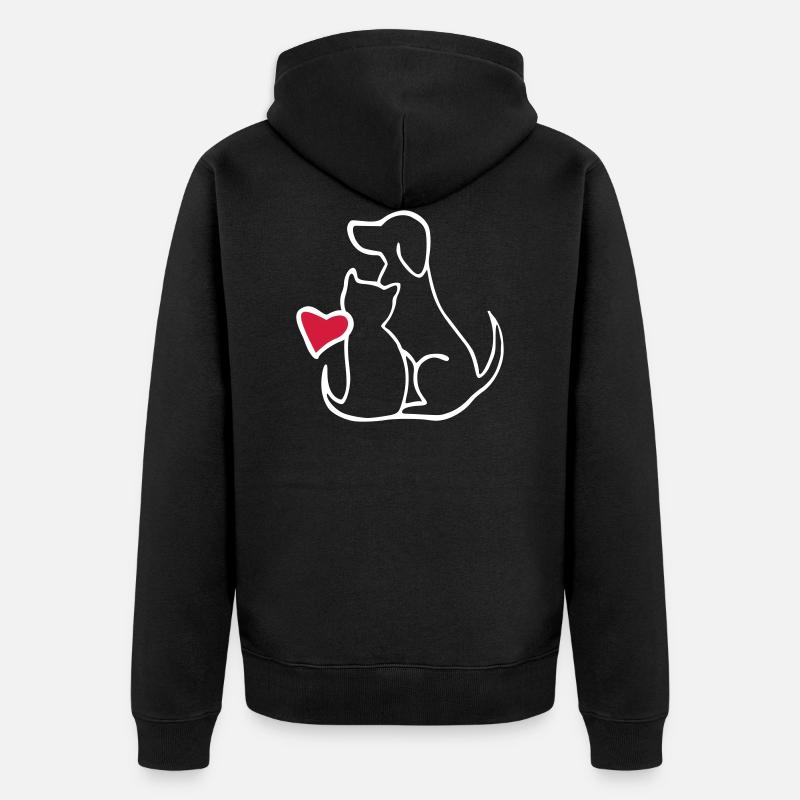 chien et chat s’aiment - Veste à capuche bio Premium Unisexe - noir