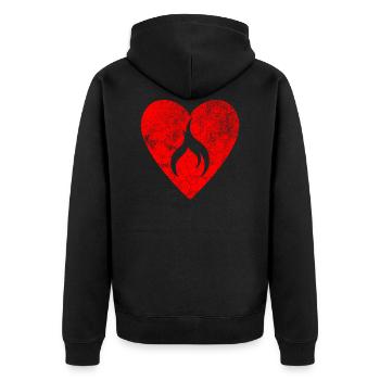 brennendes Herz Vintage - Unisex Premium Bio Zip Hoodie - Schwarz - Hinten - Nico (187cm)