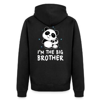 I'm The Big Brother - Großer Panda Bruder - Unisex Premium Bio Zip Hoodie - Schwarz - Hinten - Nico (187cm)