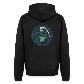 Globus Weltkugel als Granate - Unisex Premium Bio Zip Hoodie - Schwarz - Hinten - Nico (187cm)