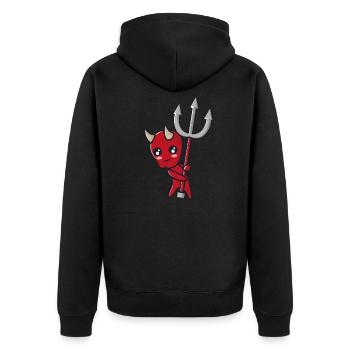 Teufelchen mit Dreizack - Unisex Premium Bio Zip Hoodie - Schwarz - Hinten - Nico (187cm)