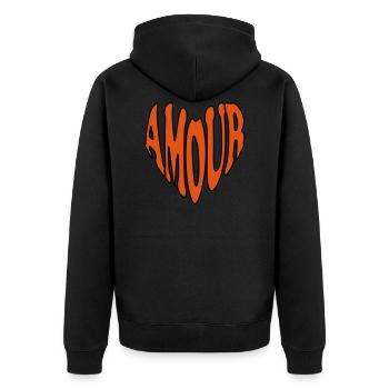 AMOUR Herz - Unisex Premium Bio Zip Hoodie - Schwarz - Hinten - Nico (187cm)