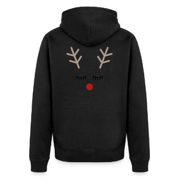 Rudolph Rentier Gesicht Geschenk Idee - Unisex Premium Bio Zip Hoodie - Schwarz - Hinten - Nico (187cm)