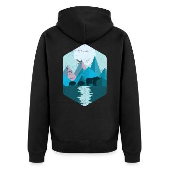 Geometrische Berge | Natur Bär Wald Wildnis Tiere - Unisex Premium Bio Zip Hoodie - Schwarz - Hinten - Nico (187cm)