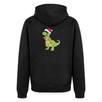 Weihnachten Dino Mütze cool Christmas Geschenk - Unisex Premium Bio Zip Hoodie - Schwarz - Hinten - Nico (187cm)