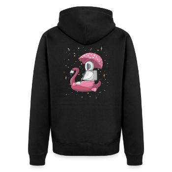 Astronaut auf Flamingo mit Sonnenschirm - Unisex Premium Bio Zip Hoodie - Schwarz - Hinten - Nico (187cm)