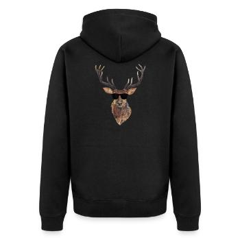 Jäger Cool Hirsch - Unisex Premium Bio Zip Hoodie - Schwarz - Hinten - Nico (187cm)
