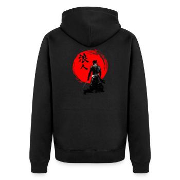 Samurai Krieger - Unisex Premium Bio Zip Hoodie - Schwarz - Hinten - Nico (187cm)