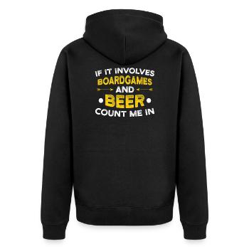 Brettspiele und Bier ich bin dabei Geschenk - Unisex Premium Bio Zip Hoodie - Schwarz - Hinten - Nico (187cm)