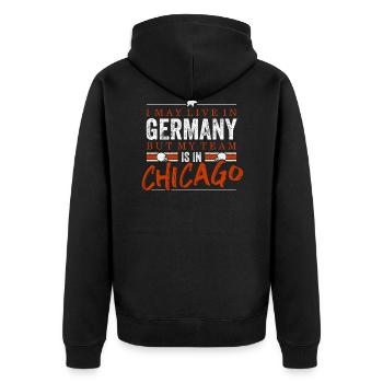 Chicago Football Fans Germany - Unisex Premium Bio Zip Hoodie - Schwarz - Hinten - Nico (187cm)