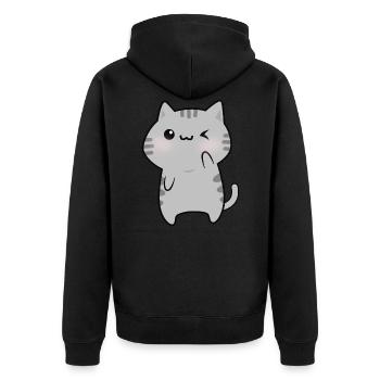 Cute gray cat cartoon - Unisex Premium Organic Zip Hoodie - black - Back - Nico (187cm)