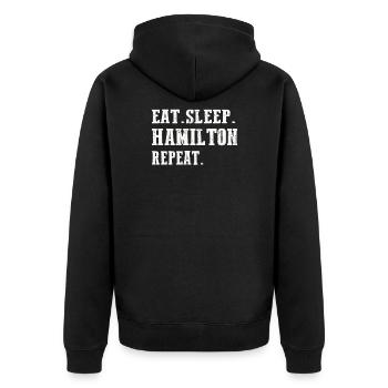eat sleep Hamilton repeat USA Patriot Geschenk - Unisex Premium Bio Zip Hoodie - Schwarz - Hinten - Nico (187cm)