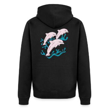 Three dolphins - Unisex Premium Organic Zip Hoodie - black - Back - Nico (187cm)